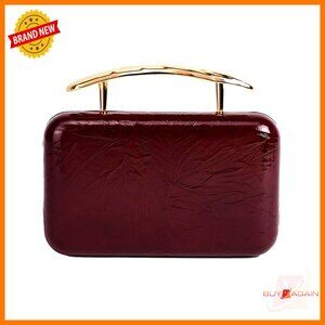 PU Leather Sculptural Metal Handle Clutch Bag Evening Purse with Chain